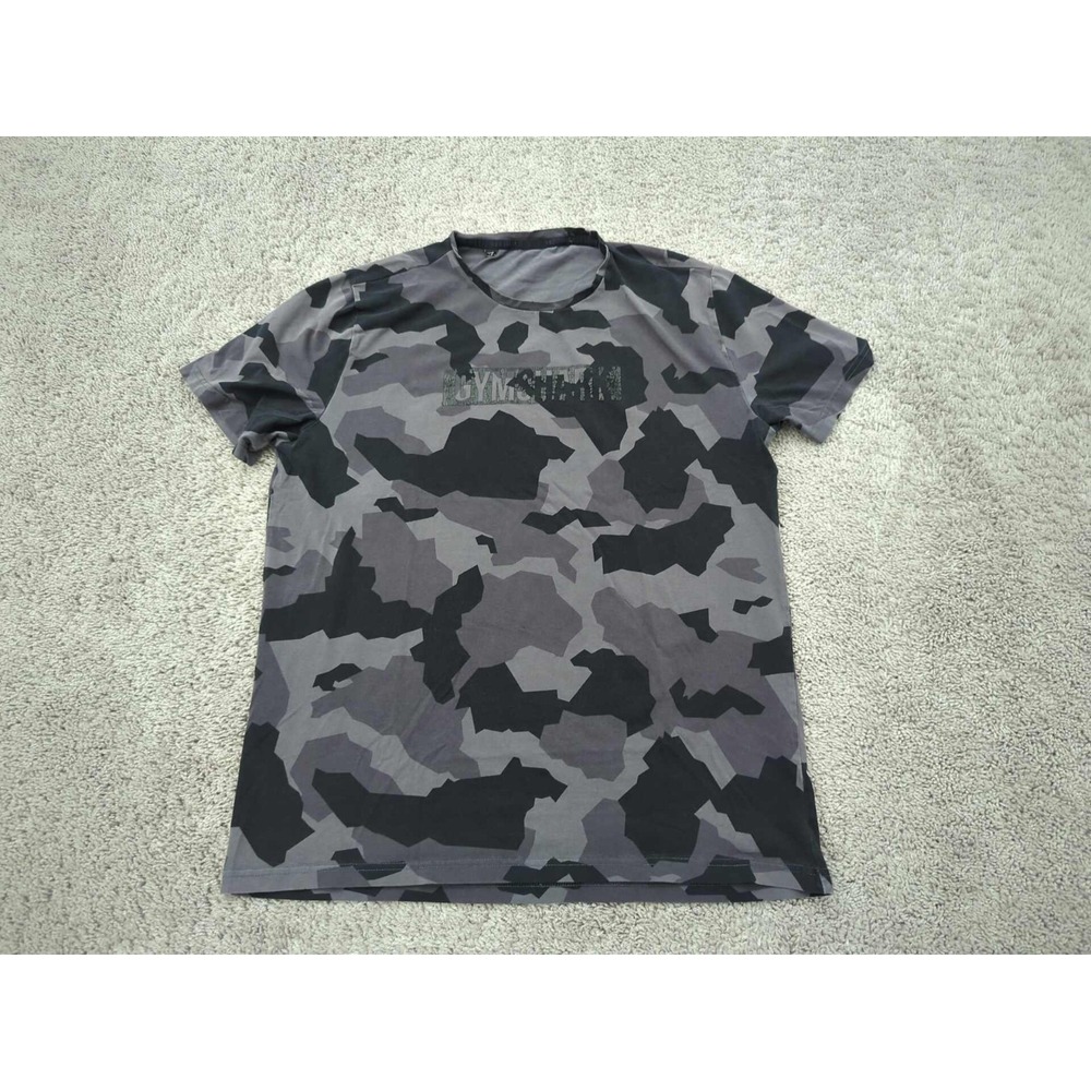 Gymshark T Shirt Mens Medium Gray Camo Short Sleeve Crew Neck Athleisure